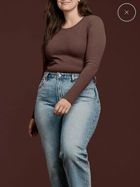 nuuds Long Sleeve Ribbed Crewneck Bodysuit, Coffee, XL